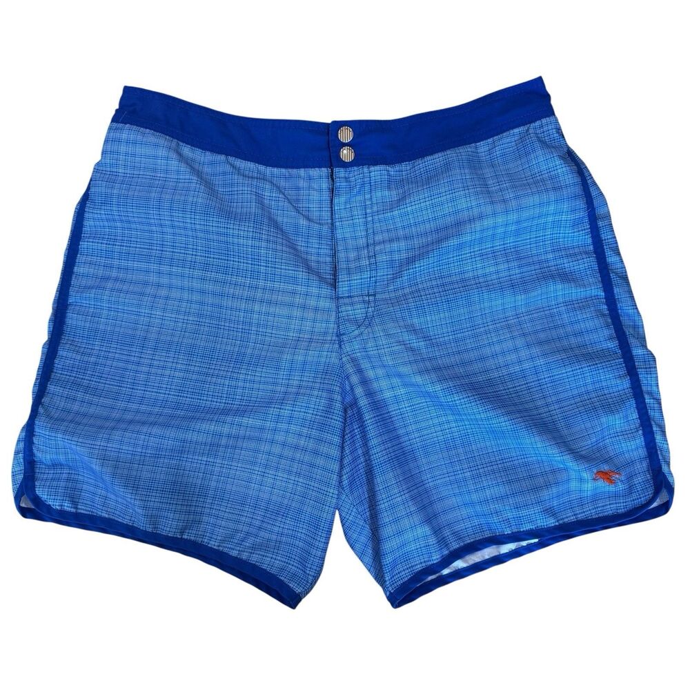 Ted Baker Blue Swim Trunk Shorts Micro Check Men's 5 XL Lined 6.5” Snap Buttons